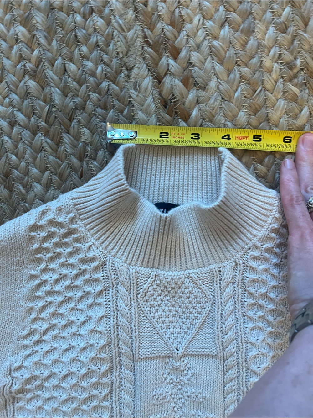 Sleeveless Cable Knit Turtleneck Sweater Vest - Cream nautical anchor - Picture 7 of 7